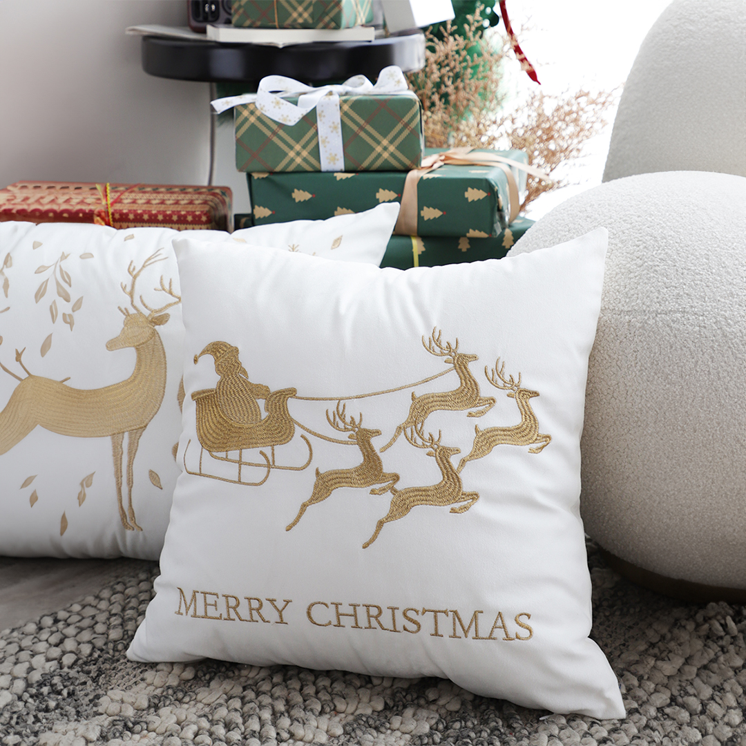 Soga 2X 45Cm Throw Pillow White With Golden Christmas Sleigh Design Festive Holiday Square Cushion Decor, Furniture, Living Room Furniture, Occasional Chairs, , ,  - Nz Depot 5