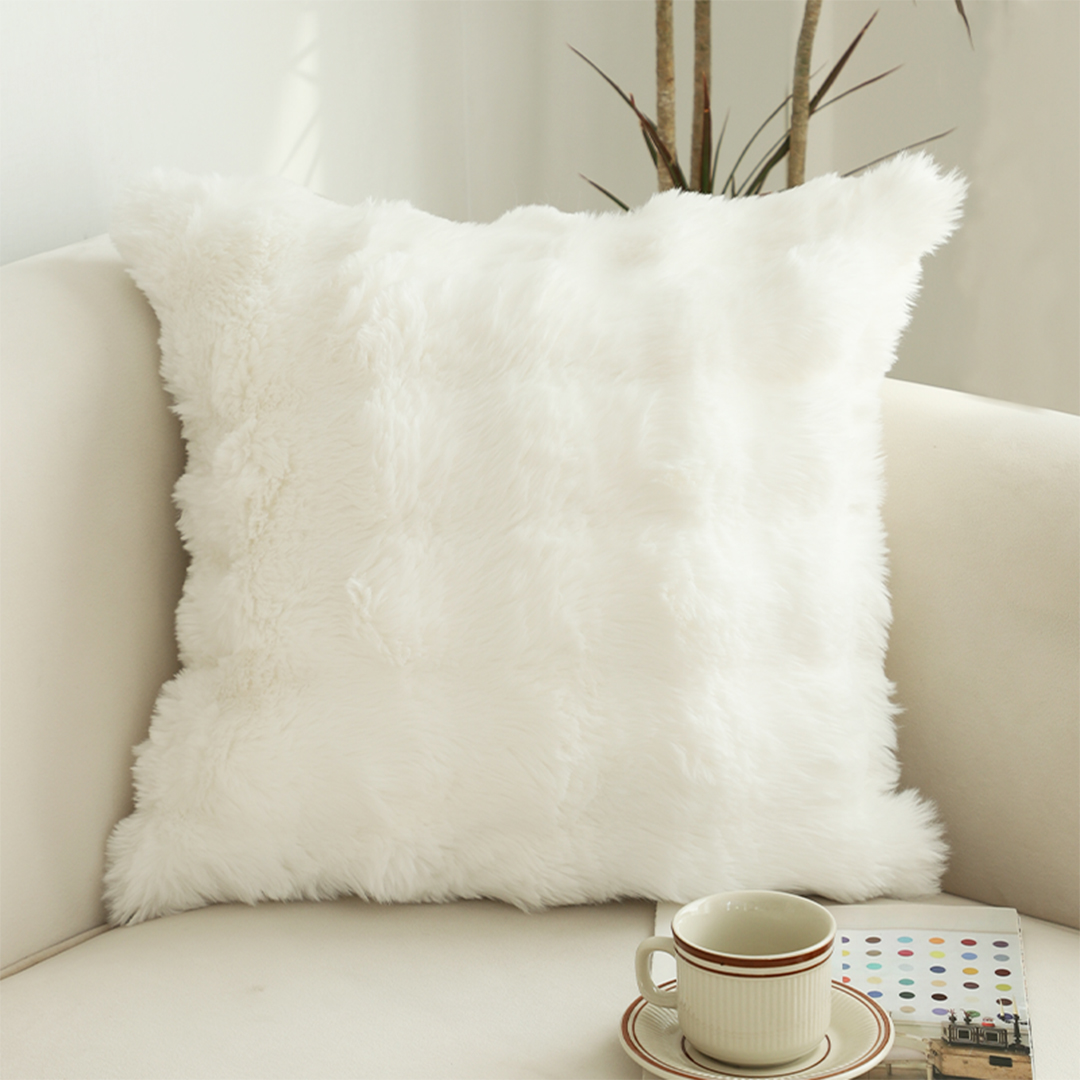 Soga 2X 50Cm Throw Pillow White Rabbit Fur Cushion Luxurious Soft Decorative Square Pillow For Living Room, Furniture, Living Room Furniture, Occasional Chairs, , ,  - Nz Depot 2