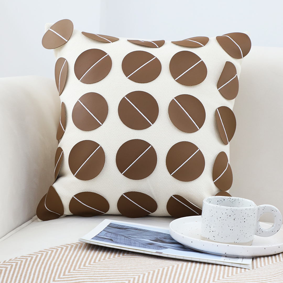 Soga 45Cm Brown Leather Square Pillow With 3D Circle Pattern Decorative Cushion For Living Room, Furniture, Living Room Furniture, Occasional Chairs, , ,  - Nz Depot 4