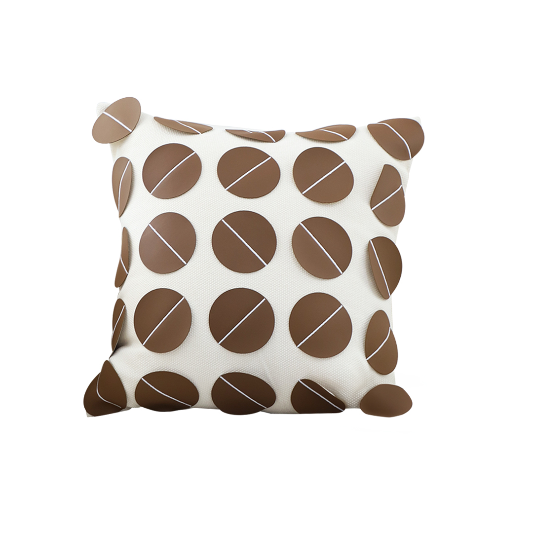 Soga 45Cm Brown Leather Square Pillow With 3D Circle Pattern Decorative Cushion For Living Room, Furniture, Living Room Furniture, Occasional Chairs, , ,  - Nz Depot 1