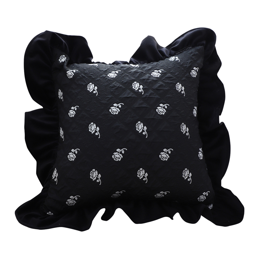 Soga 45Cm Throw Pillow Black Ruffled Square Decorative Cushion For Rose Lovers Cozy Home Decor, Furniture, Living Room Furniture, Occasional Chairs, , ,  - Nz Depot 1