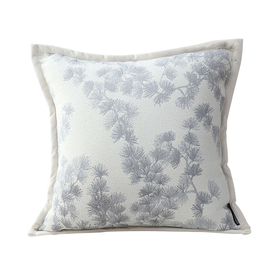 Soga 45Cm Throw Pillow Cream White Wide Border With Branch And Pine Needle Design Pattern Home Decor, Furniture, Living Room Furniture, Occasional Chairs, , ,  - Nz Depot 1