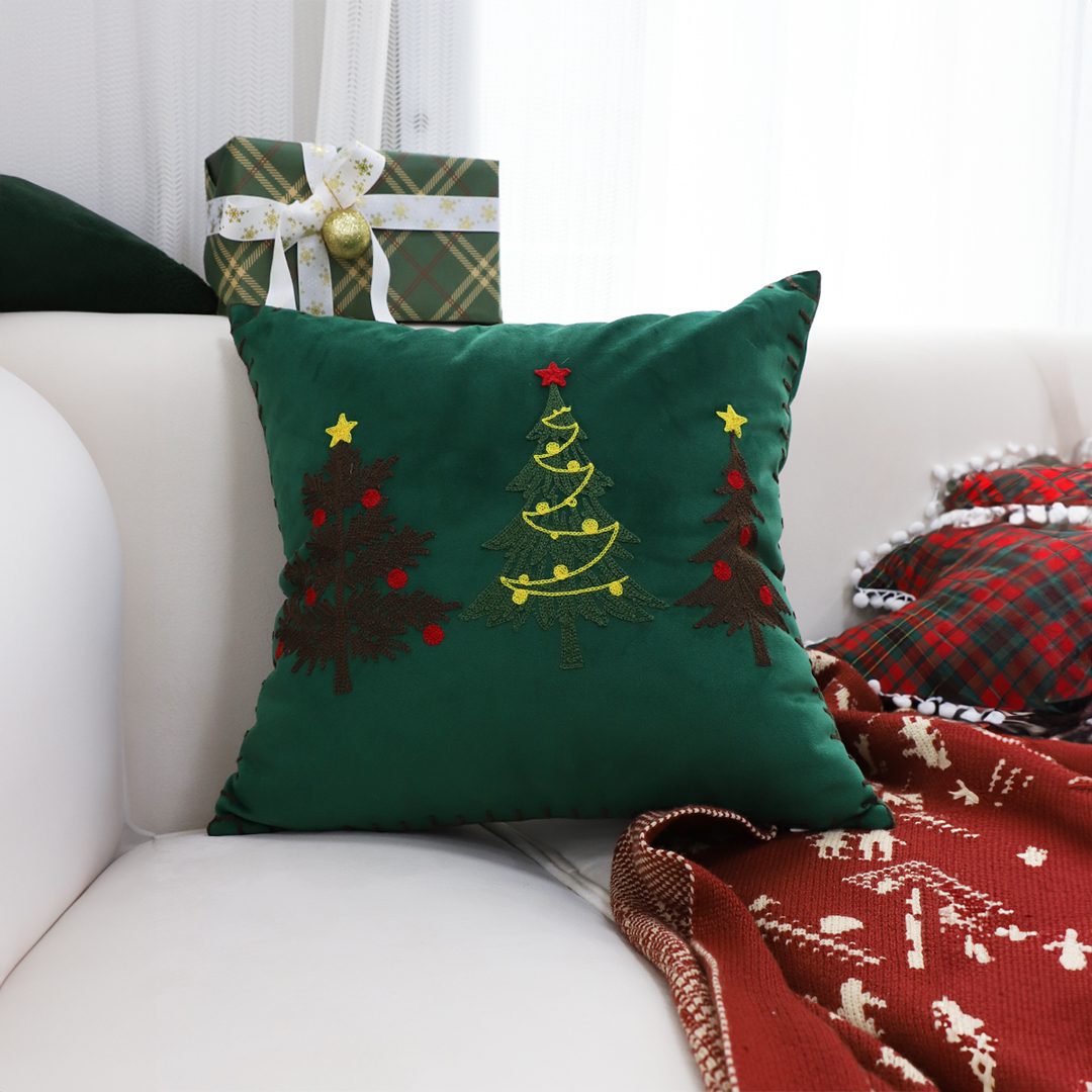 Soga 45Cm Throw Pillow Green Three Embroidered Christmas Trees For Festive Holiday Square Cushion Home Decor, Furniture, Living Room Furniture, Occasional Chairs, , ,  - Nz Depot 3