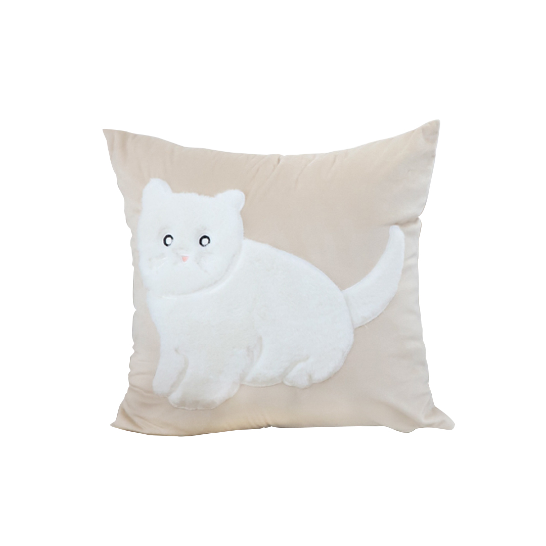 Soga 45Cm Throw Pillow Light Tan Square Cushion With Soft White Cat Design Decorative Home Decor, Furniture, Living Room Furniture, Occasional Chairs, , ,  - Nz Depot 1