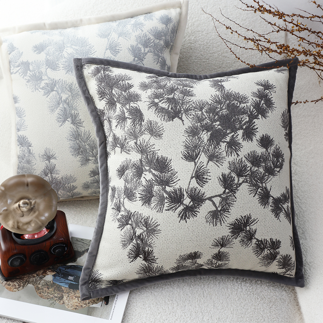 Soga 45Cm Throw Pillow Off White Wide Border With Branch And Pine Needle Design Pattern Home Decor, Furniture, Living Room Furniture, Occasional Chairs, , ,  - Nz Depot 3