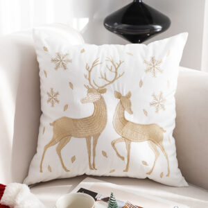 SOGA 45cm Throw Pillow White with Golden Christmas Reindeer Festive Holiday Square Cushion for Cozy Winter Decor, Furniture, Living Room Furniture, Occasional Chairs, , ,  - NZ DEPOT 2