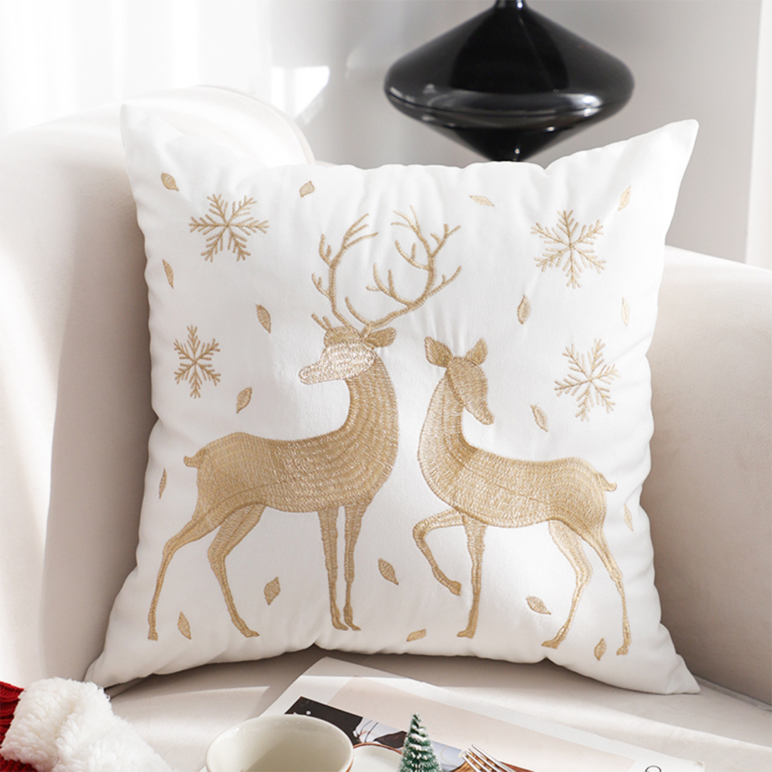 Soga 45Cm Throw Pillow White With Golden Christmas Reindeer Festive Holiday Square Cushion For Cozy Winter Decor, Furniture, Living Room Furniture, Occasional Chairs, , ,  - Nz Depot 2