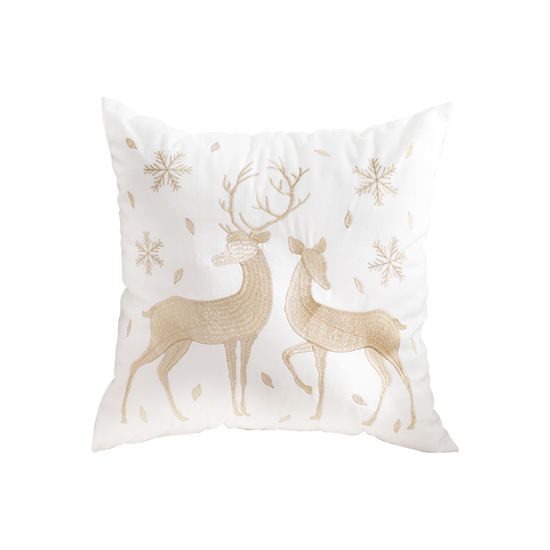 Soga 45Cm Throw Pillow White With Golden Christmas Reindeer Festive Holiday Square Cushion For Cozy Winter Decor, Furniture, Living Room Furniture, Occasional Chairs, , ,  - Nz Depot 1