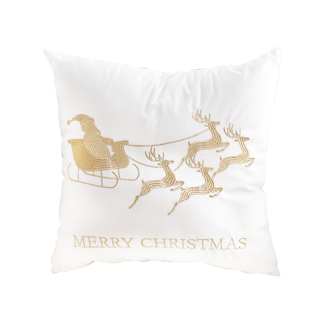 Soga 45Cm Throw Pillow White With Golden Christmas Sleigh Design Festive Holiday Square Cushion Decor, Furniture, Living Room Furniture, Occasional Chairs, , ,  - Nz Depot 1