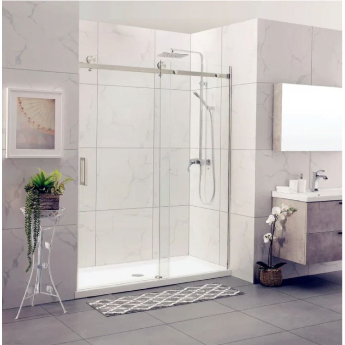 Shower Glass - Rock Series Sliding Door Rcm1400 Brushed Nickel Frame, Frameless Shower - Nz Depot