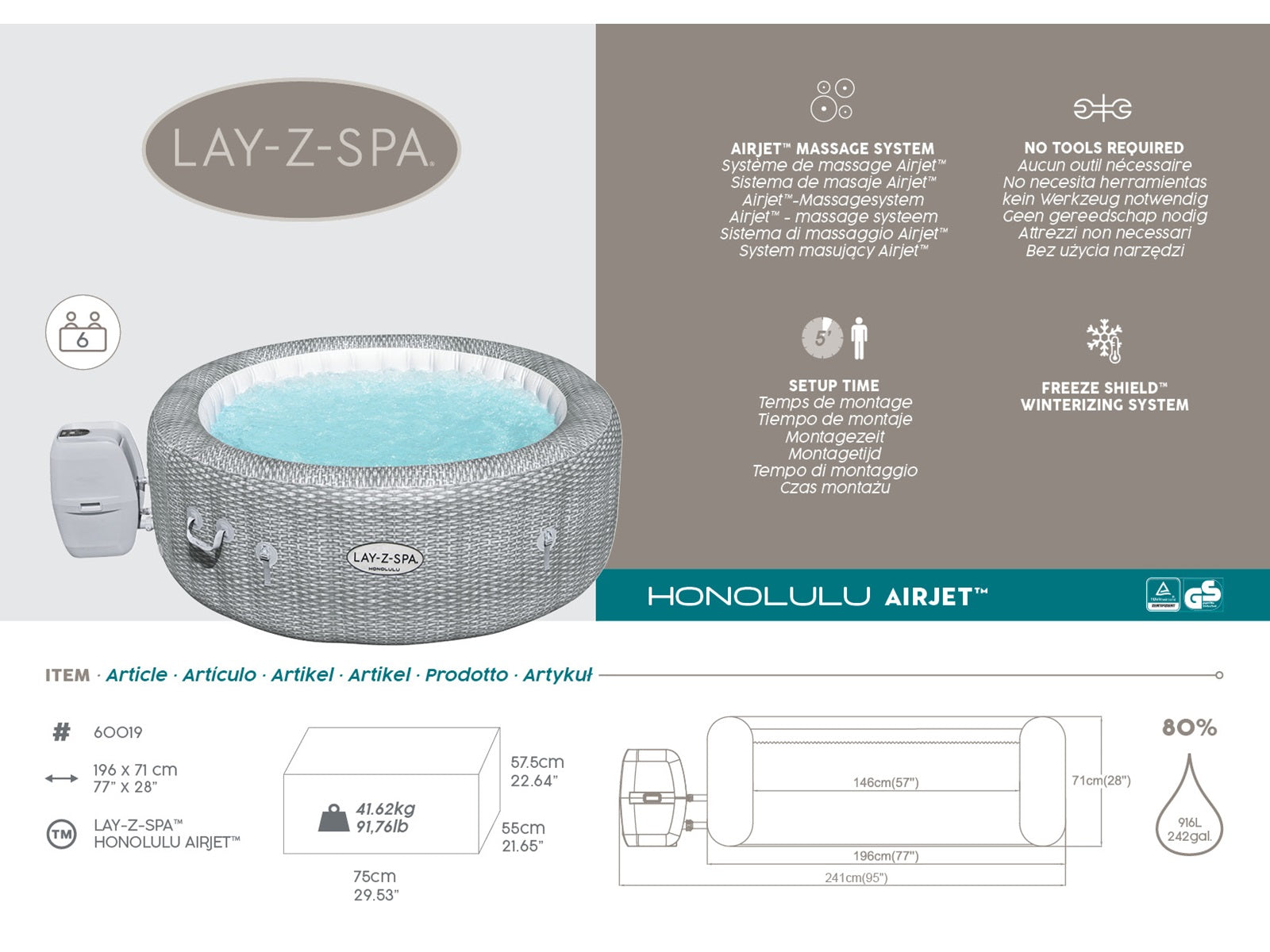 T Bestway Lay Z Spa Honolulu AirJet 60019 PR65482 Swimming Pools Air beds NZ DEPOT 9 - NZ DEPOT