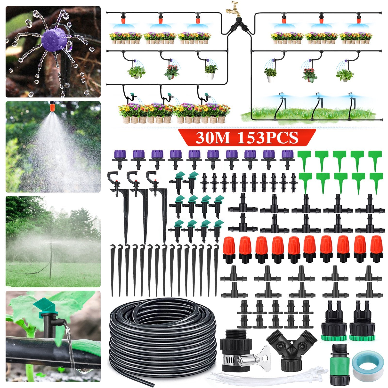 Ds Bs 30M Patio Plant Watering Micro Drip Irrigation Kit-153Pcs