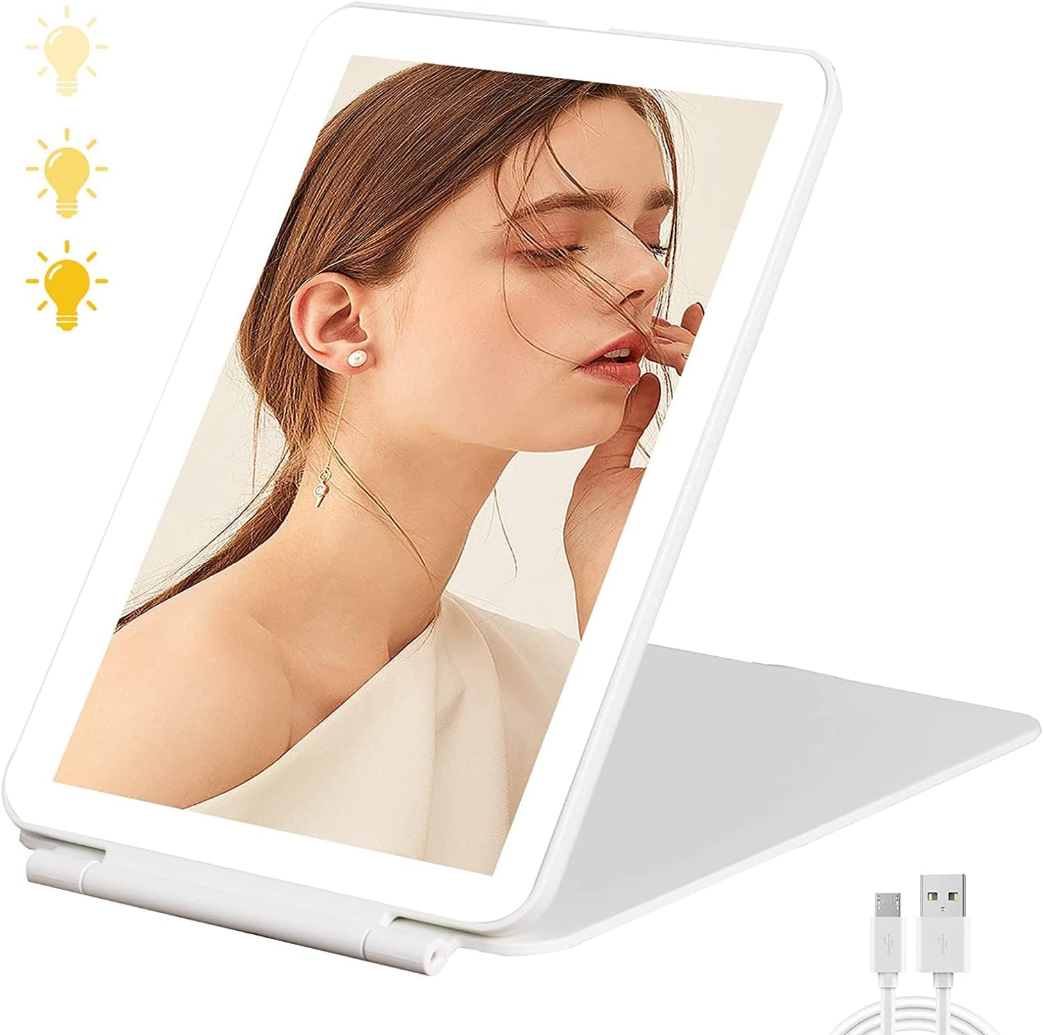 DS BS Travel Mirror Rechargeable Makeup Mirrors-White