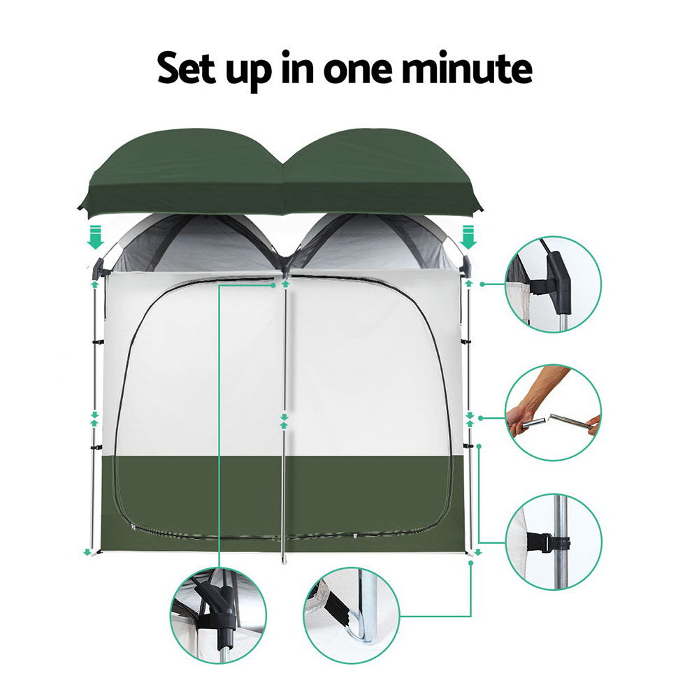 Ds Na Double Camping Shower Toilet Tent Outdoor Portable Change Room Green Pr11118 Tents Nz Depot 3 - Nz Depot