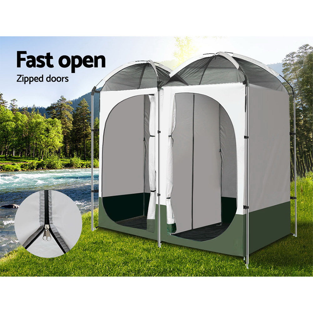 Ds Na Double Camping Shower Toilet Tent Outdoor Portable Change Room Green Pr11118 Tents Nz Depot 4 - Nz Depot