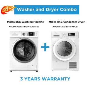 Midea 8kg White Laundry Combo  - 8KG Front Load Washing Machine + 8kg Condenser Dryer - Combos - MFC80-JS1403B/C14E-AU(45)+MDG80-C05/B05E-AU(2)-1 - NZ DEPOT