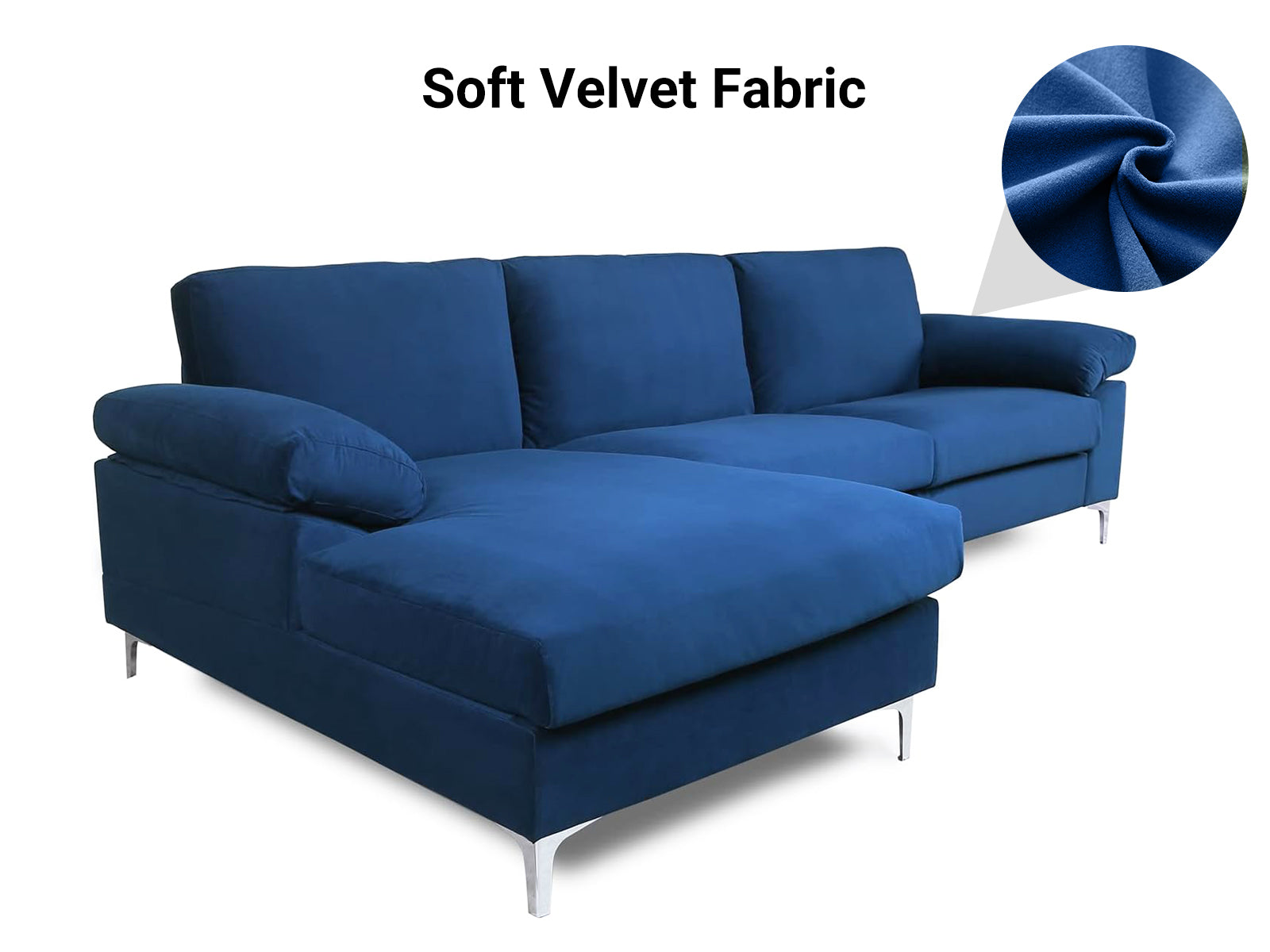 Kaveah Velvet Sectional Sofa with Left Chaise Blue PR72079 Sofas Sectionals Sofa Beds NZ DEPOT 4