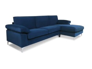 Kaveah Velvet Sectional Sofa with Right Chaise Blue PR72077 Sofas Sectionals Sofa Beds NZ DEPOT