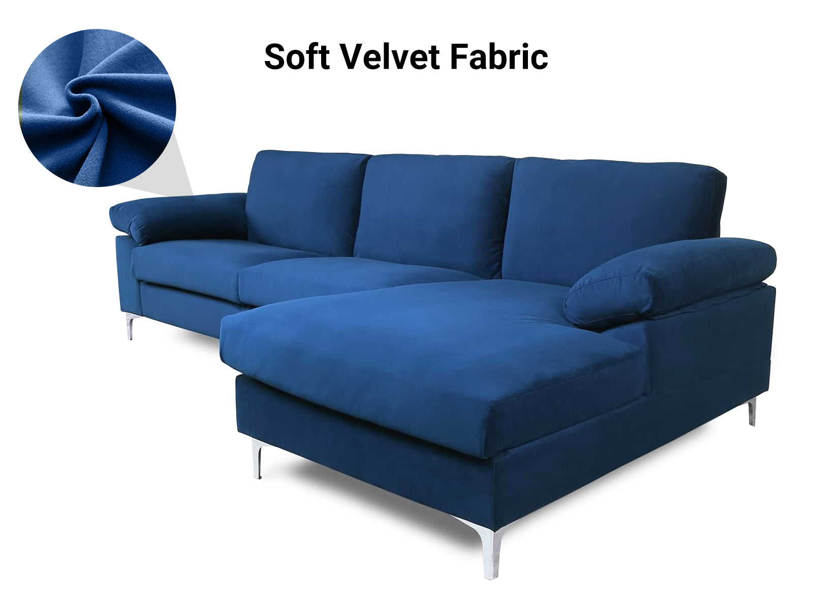 Kaveah Velvet Sectional Sofa with Right Chaise Blue PR72077 Sofas Sectionals Sofa Beds NZ DEPOT 4