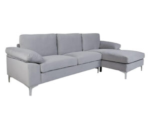 Kaveah Velvet Sectional Sofa with Right Chaise Grey PR72078 Sofas Sectionals Sofa Beds NZ DEPOT