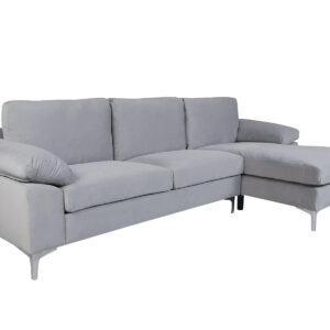 Kaveah Velvet Sectional Sofa with Right Chaise Grey