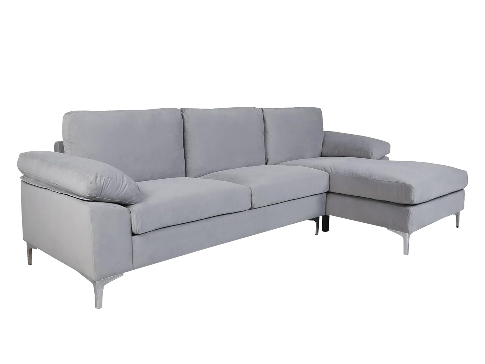 Kaveah Velvet Sectional Sofa with Right Chaise Grey