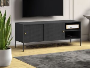 Lonna Steel TV Entertainment Unit 1.6M Sliding Door Black PR65418 Entertainment Units NZ DEPOT