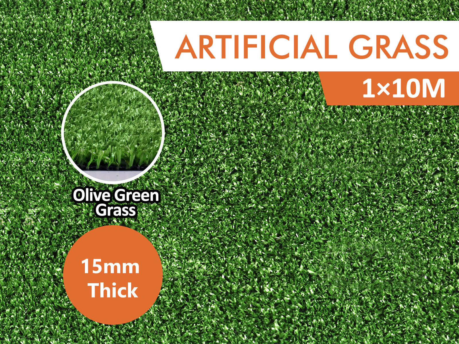 Artificial Grass 10m x 1m Olive pile height 15mm