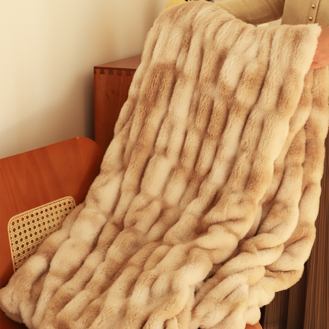 SOGA 150x200cm Throw Blanket Camel Brown Double Layer Rabbit Fur Cozy Comfort with Stylish Decor, Home, Bed Linen, Throws And Blankets, Blankets, ,  - NZ DEPOT 2