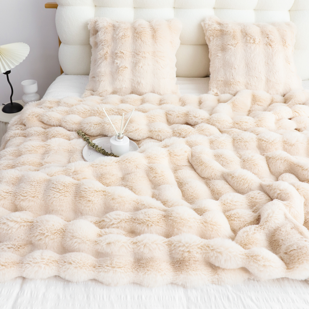 SOGA 160X200cm Throw Blanket Light Camel Color Double Layer Rabbit Fur Cozy Comfort with Stylish Decor, Home, Bed Linen, Throws And Blankets, Blankets, ,  - NZ DEPOT 3