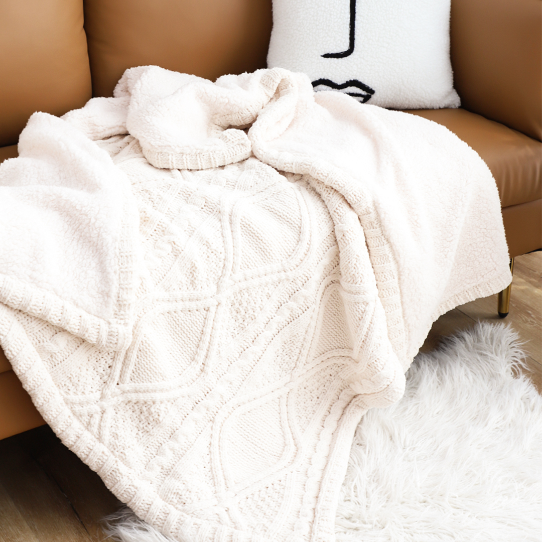 SOGA 200X230cm Throw Blanket White Chenille Fleece Knitted Fabric on One Side Soft Suede, Home, Bed Linen, Throws And Blankets, Blankets, ,  - NZ DEPOT 3