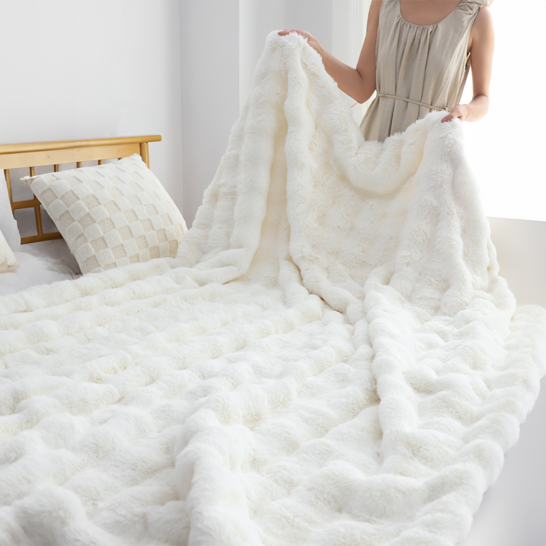 SOGA 2X 160X200cm Throw Blanket White Double Layer Rabbit Fur Cozy Comfort with Stylish Decor, Home, Bed Linen, Throws And Blankets, Blankets, ,  - NZ DEPOT 7