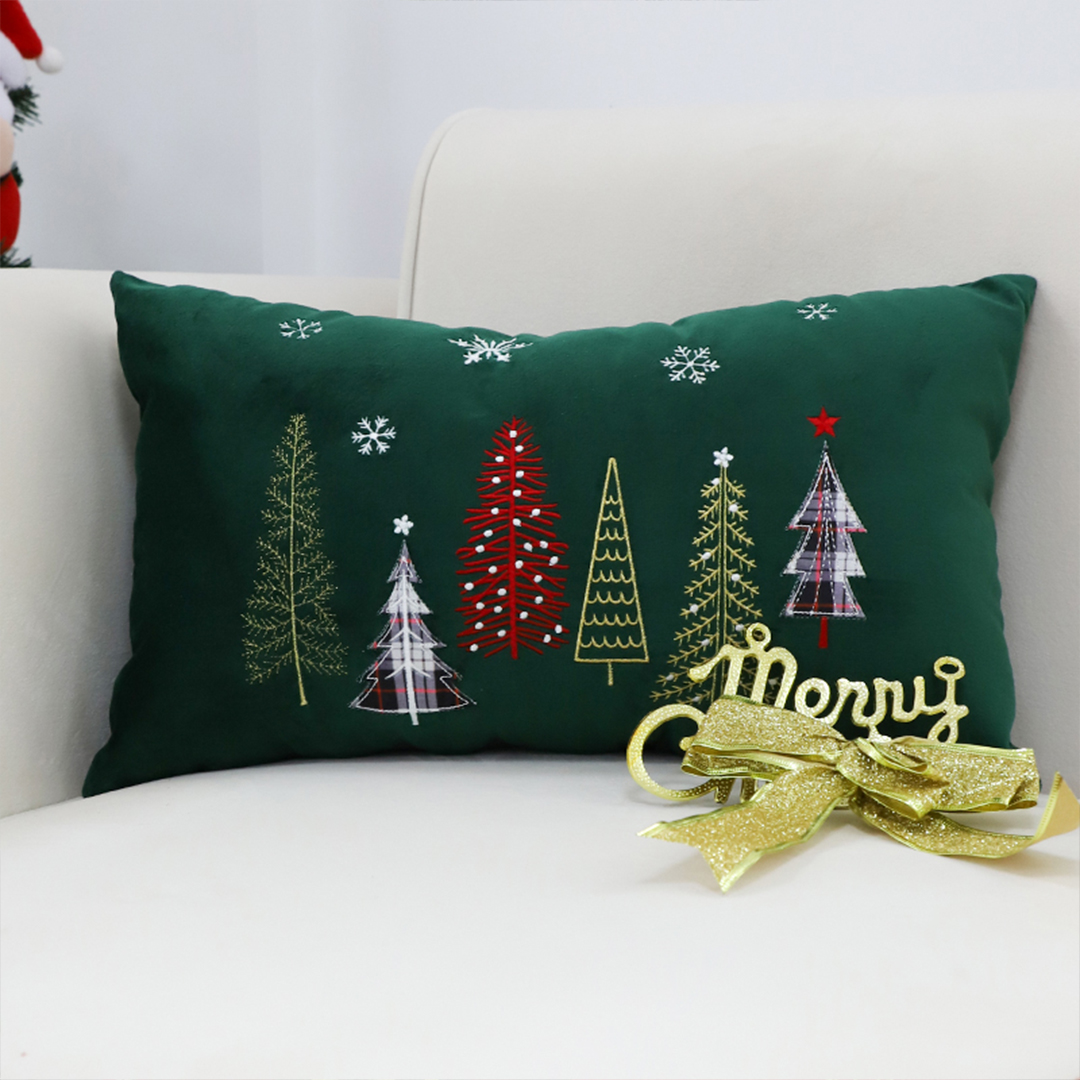 SOGA 2X 30cm Throw Pillow Green Christmas Forest Embroidered Lumbar for Festive Holiday Cushion Home Decor, Furniture, Living Room Furniture, Occasional Chairs, , ,  - NZ DEPOT 2