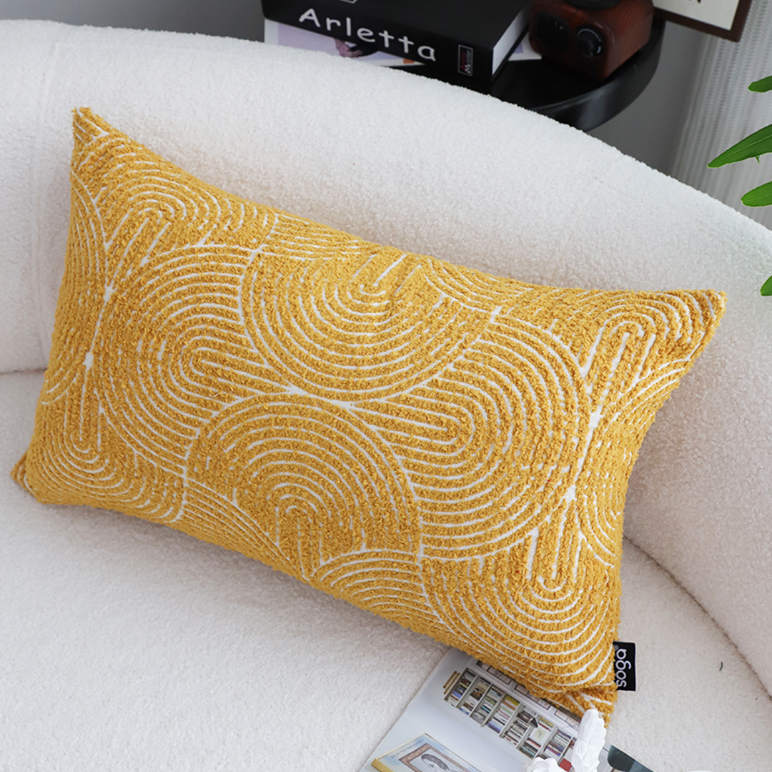 SOGA 2X 35cm Mustard Yellow Throw Pillow Geometric Indoor and Outdoor Corded for Home Decor, Furniture, Living Room Furniture, Occasional Chairs, , ,  - NZ DEPOT 3