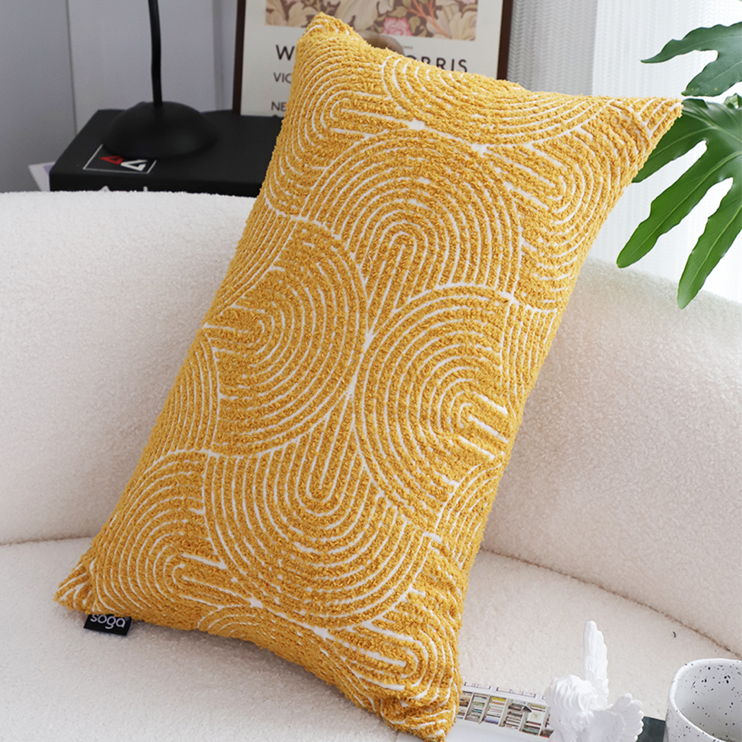 SOGA 2X 35cm Mustard Yellow Throw Pillow Geometric Indoor and Outdoor Corded for Home Decor, Furniture, Living Room Furniture, Occasional Chairs, , ,  - NZ DEPOT 4