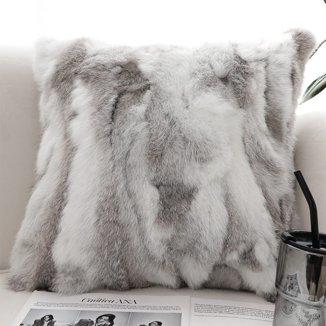 SOGA 2X 45cm Throw Pillow Floral Gray Rabbit Fur Square Warm Cozy Decorative Cushion Home Decor, Furniture, Living Room Furniture, Occasional Chairs, , ,  - NZ DEPOT 2