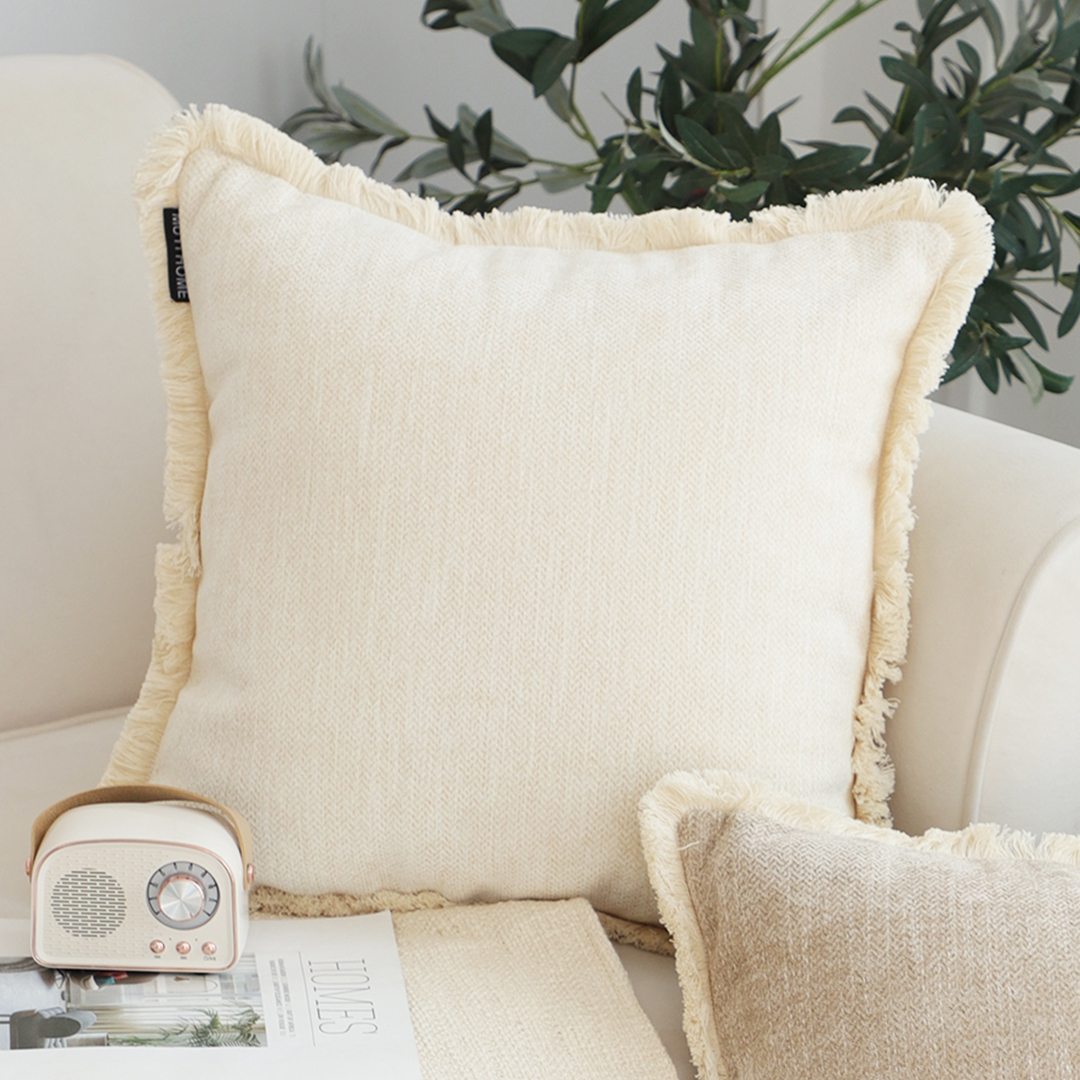 SOGA 2X 45cm Throw Pillow White Chenille Textured with Tassels Stylish Square Cozy Home Decor, Furniture, Living Room Furniture, Occasional Chairs, , ,  - NZ DEPOT 5