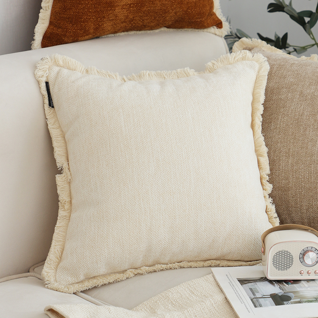 SOGA 2X 45cm Throw Pillow White Chenille Textured with Tassels Stylish Square Cozy Home Decor, Furniture, Living Room Furniture, Occasional Chairs, , ,  - NZ DEPOT 6