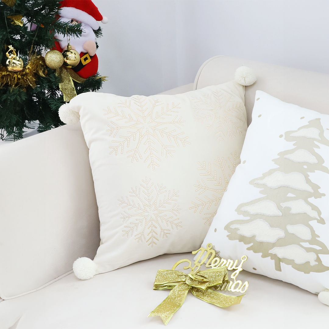 SOGA 2X 45cm Throw Pillow White Soft Plush Cushion Christmas Snowflake Ball Square For festive Holiday, Furniture, Living Room Furniture, Occasional Chairs, , ,  - NZ DEPOT 3