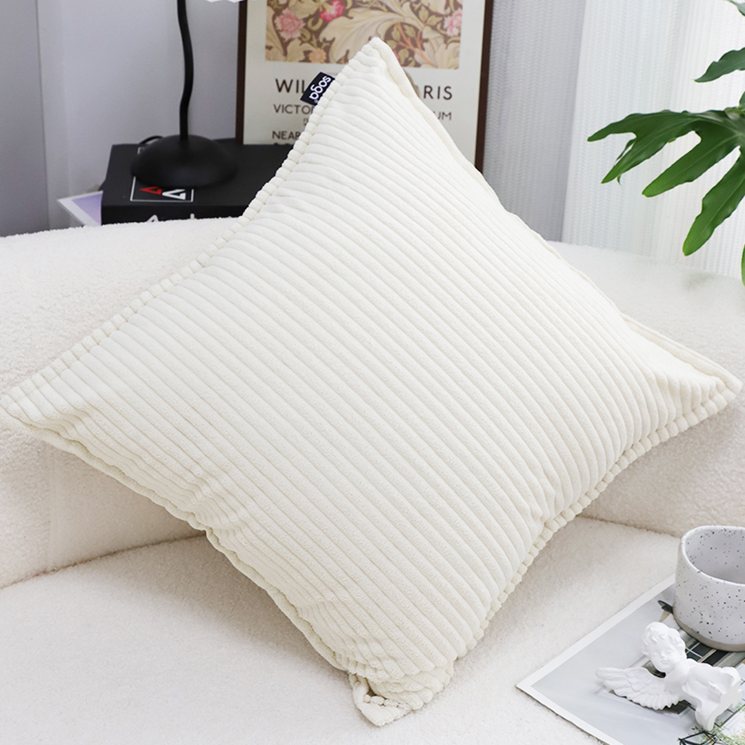 SOGA 2X 50cm Beige Throw Pillow Warm Wabi-sabi Striped Corduroy Square For Home Decor, Furniture, Living Room Furniture, Occasional Chairs, , ,  - NZ DEPOT 4