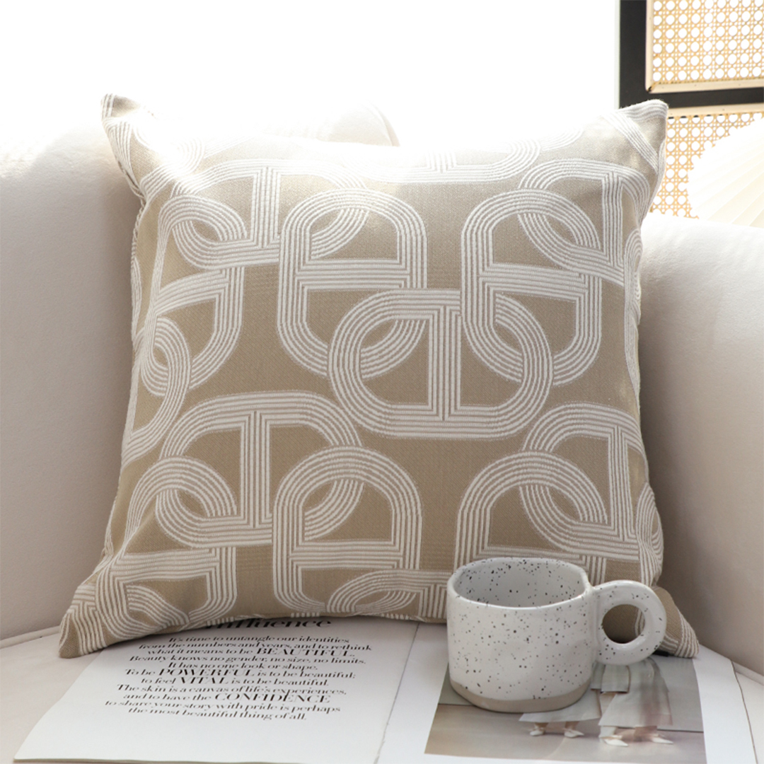 SOGA 2X 50cm Throw Pillow Beige Interlocking Geometric Pattern Modern Accent for Home D?cor, Furniture, Living Room Furniture, Occasional Chairs, , ,  - NZ DEPOT 2