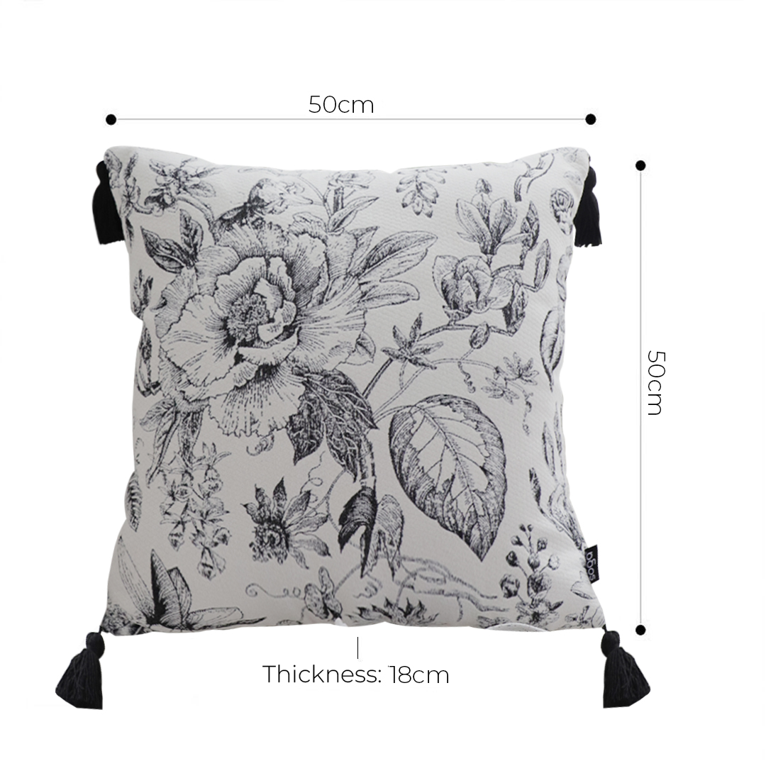 SOGA 2X 50cm Throw Pillow Black and White Elegant Floral Print with Tassel Accents Home Decor, Furniture, Living Room Furniture, Occasional Chairs, , ,  - NZ DEPOT 5