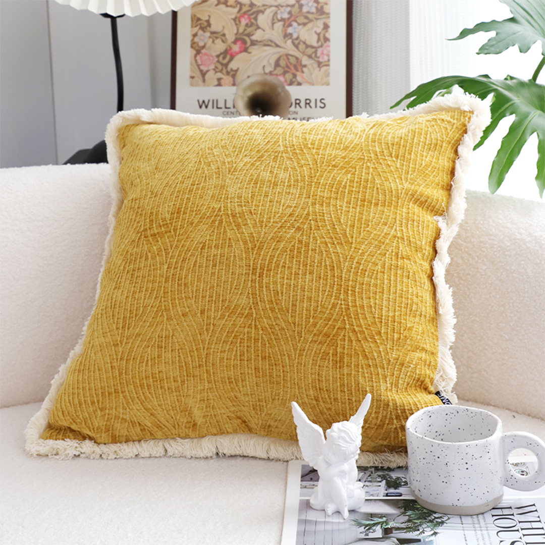 SOGA 2X 50cm Throw Pillow Turmeric Yellow Aesthetic Chenille Texture for Home Decor, Furniture, Living Room Furniture, Occasional Chairs, , ,  - NZ DEPOT 2