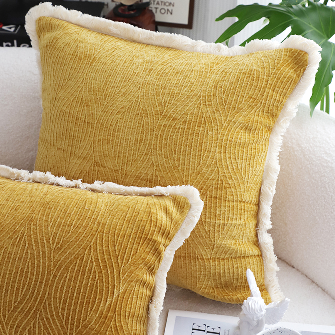 SOGA 2X 50cm Throw Pillow Turmeric Yellow Aesthetic Chenille Texture for Home Decor, Furniture, Living Room Furniture, Occasional Chairs, , ,  - NZ DEPOT 3