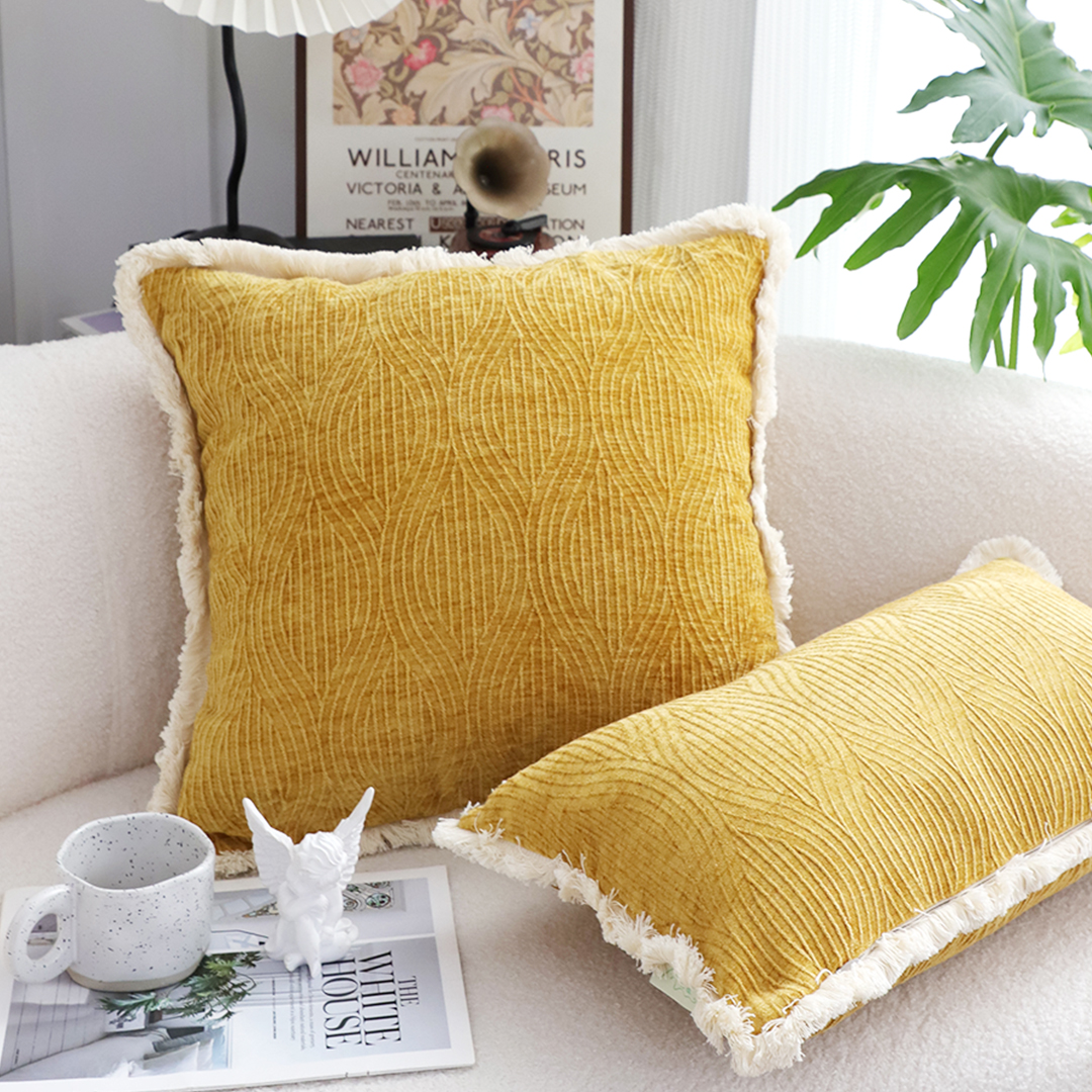 SOGA 2X 50cm Throw Pillow Turmeric Yellow Aesthetic Chenille Texture for Home Decor, Furniture, Living Room Furniture, Occasional Chairs, , ,  - NZ DEPOT 7