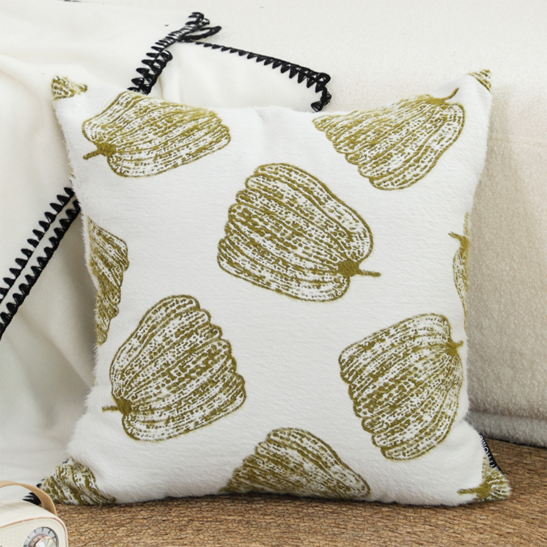 SOGA 2X 50cm Throw Pillow White with Olive Green Autumn Harvest Pumpkin Print Home Decor, Furniture, Living Room Furniture, Occasional Chairs, , ,  - NZ DEPOT 2