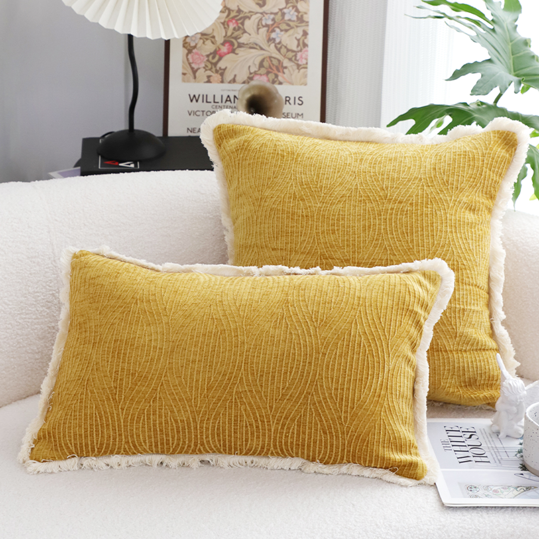 SOGA 35cm Throw Pillow Turmeric Yellow Aesthetic Chenille Texture for Home Decor, Furniture, Living Room Furniture, Occasional Chairs, , ,  - NZ DEPOT 3