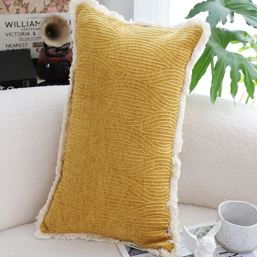 SOGA 35cm Throw Pillow Turmeric Yellow Aesthetic Chenille Texture for Home Decor, Furniture, Living Room Furniture, Occasional Chairs, , ,  - NZ DEPOT 6