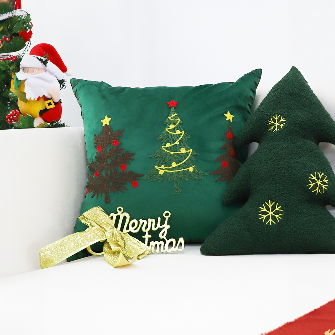 SOGA 45cm Throw Pillow Green Three Embroidered Christmas Trees for Festive Holiday Square Cushion Home Decor, Furniture, Living Room Furniture, Occasional Chairs, , ,  - NZ DEPOT 6