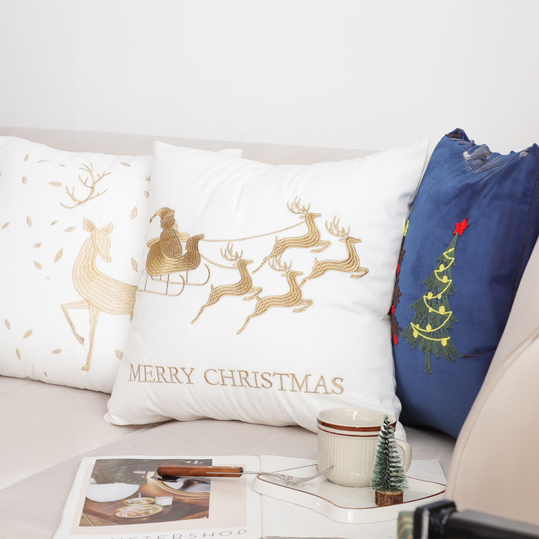 SOGA 45cm Throw Pillow White with Golden Christmas Sleigh Design Festive Holiday Square Cushion Decor, Furniture, Living Room Furniture, Occasional Chairs, , ,  - NZ DEPOT 3